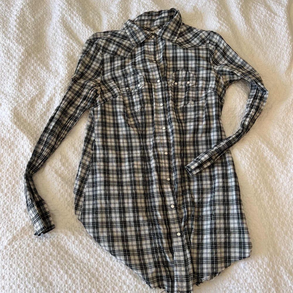 Converse Western Long Plaid Button Down Shirt, Size L, Tie Waist